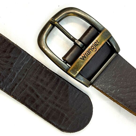 Wrangler Mens Leather Belt 36 Frame Style Buckle‎ Brown Heavy Duty 32-41" - Picture 1 of 11